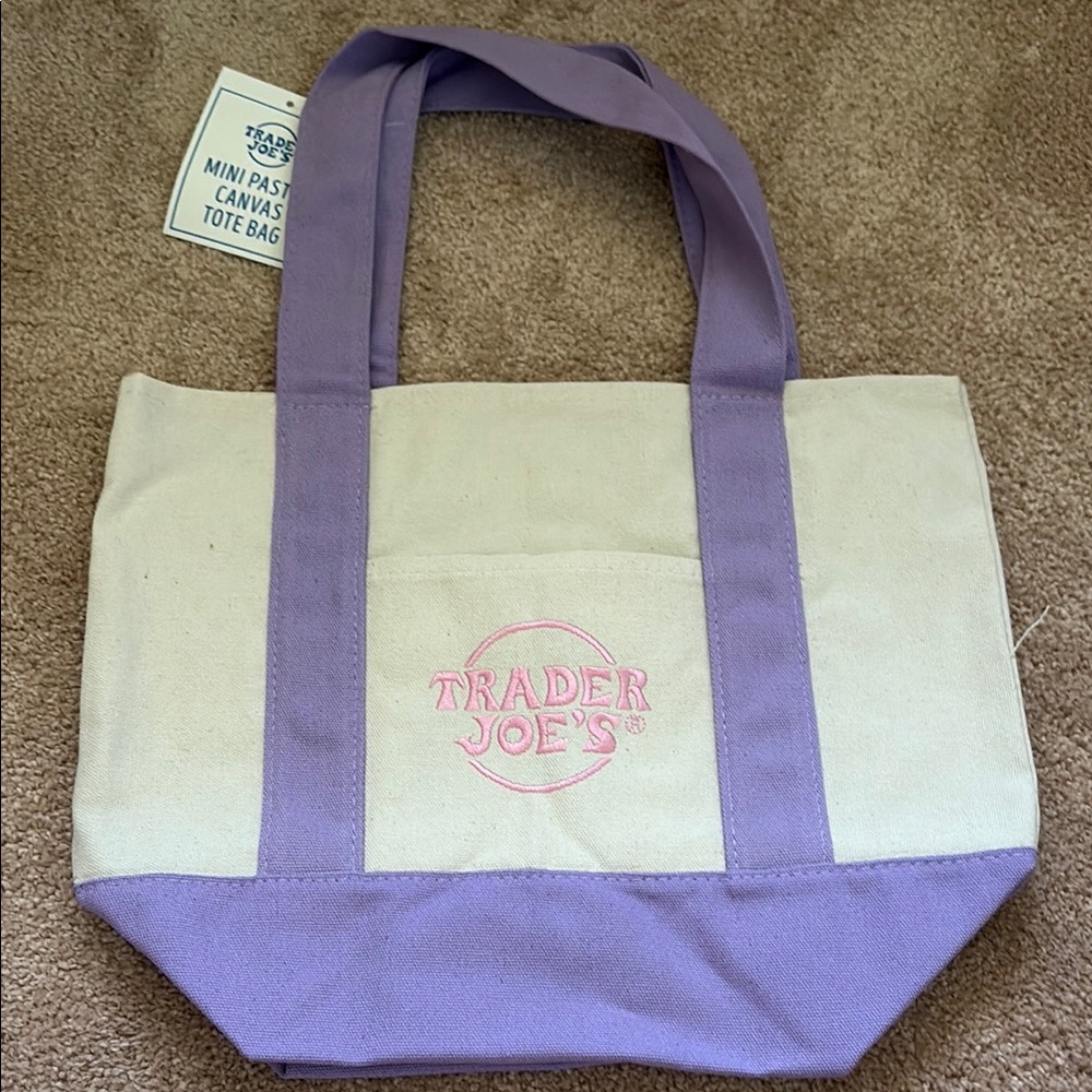 Trader Joe’s Purple and Cream Canvas Tote Bag